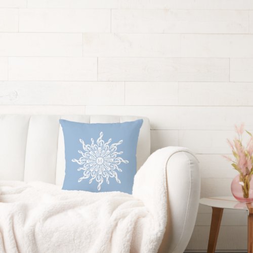 Winter Blue Ornamental Monogram G_Clef Snowflake Throw Pillow