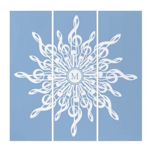 Winter Blue Ornamental Monogram G_Clef Snowflake Triptych