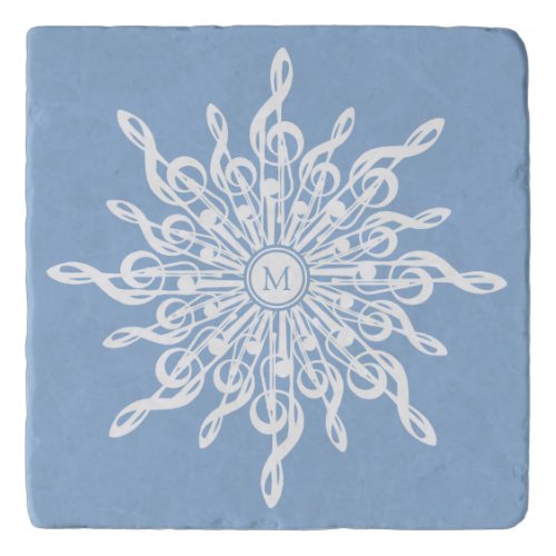 Winter Blue Ornamental Monogram G_Clef Snowflake Trivet