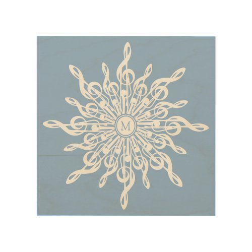 Winter Blue Ornamental Monogram G_Clef Snowflake Wood Wall Art