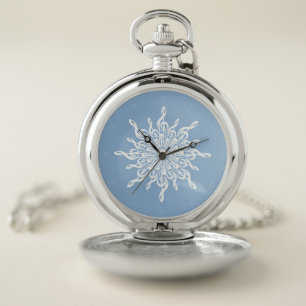 Winter Blue Ornamental Treble Clef Snowflake Pocket Watch