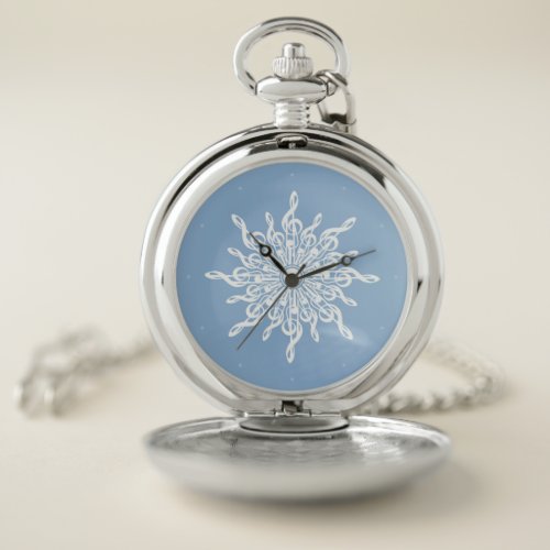Winter Blue Ornamental Treble Clef Snowflake Pocket Watch