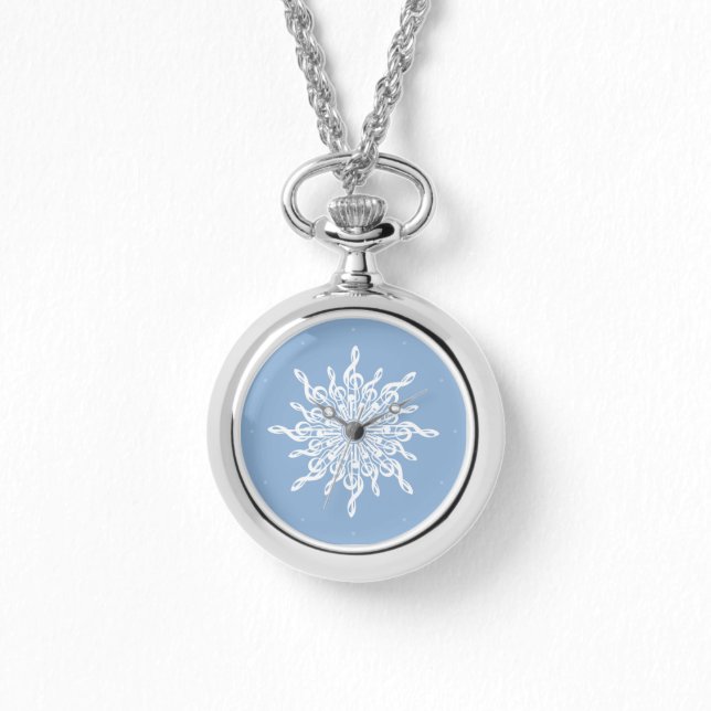Winter Blue Ornamental Treble Clef Snowflake Watch (Front)