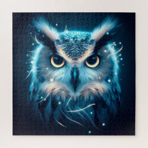 Winter blue Owl bird abstract feather Family Fun Jigsaw Puzzle