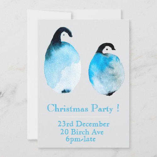 Winter blue peguinChristmas party invitation