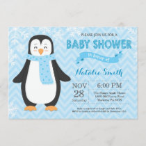 Winter Blue Penguin Boy Baby Shower Invitation