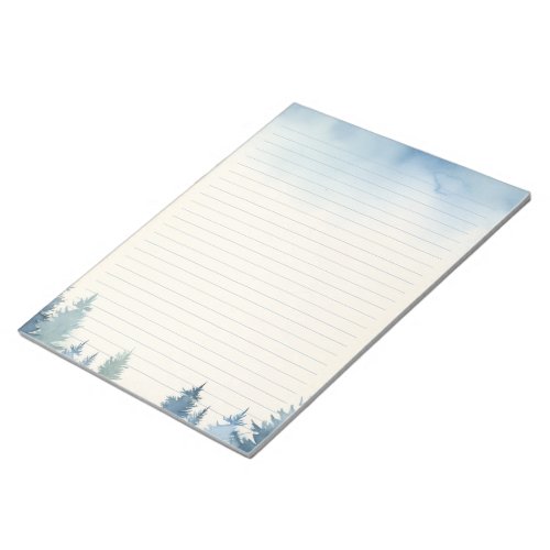 Winter blue pine trees lined notepad