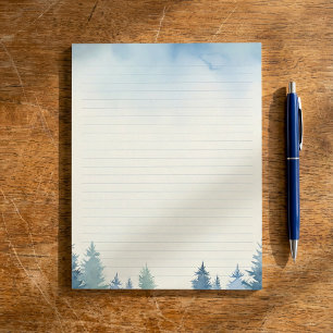 Winter blue pine trees lined notepad