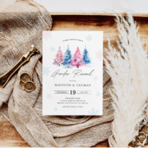 Winter Blue   Pink Christmas Tree Gender Reveal  Invitation