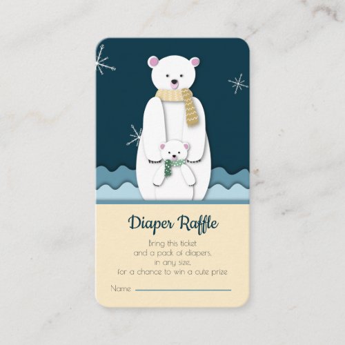 Winter Blue Polar Bear Neutral Diaper Raffle Enclosure Card