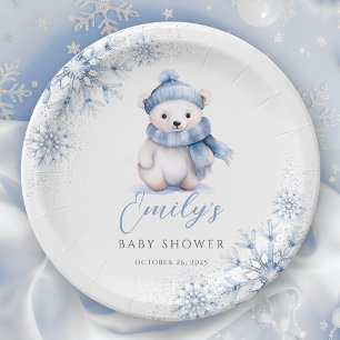 Winter Blue Polar Bear Paper Plates