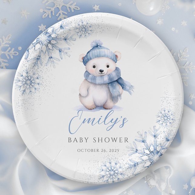 Winter Blue Polar Bear Paper Plates (Creator Uploaded)