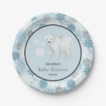 Winter Blue Polar Bear Snowflake Baby Shower Paper Plates