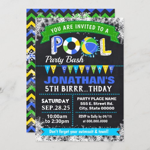 Winter Blue Pool birthday party bash Invitation