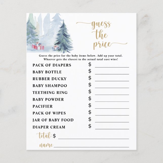 Winter blue Price Guess Baby Shower Game (Front)
