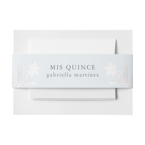 Winter Blue Quinceanera Snowflake Name Invitation Belly Band