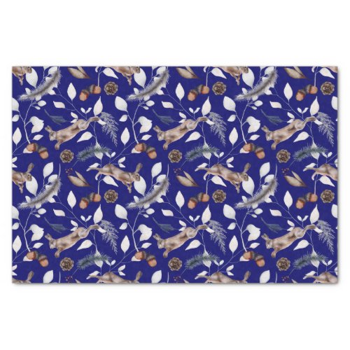 Winter Blue Rabbit Floral Watercolor Tissue Paper