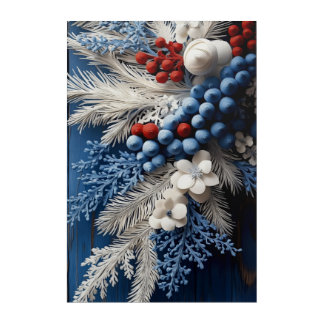 Winter Blue & Red Berries – Festive White Foliage Acrylic Print