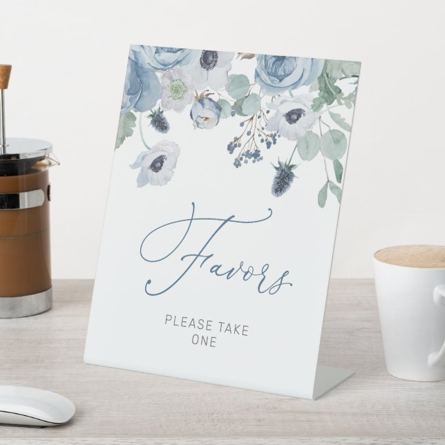 Winter Blue Rose Flowers Shower Favors Sign (In SItu)