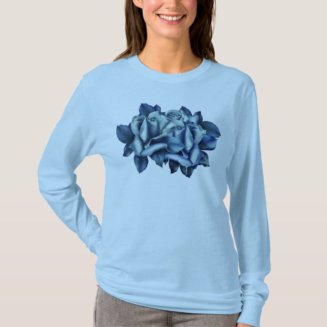 Winter Blue Roses Long Sleeve Tee (Front)