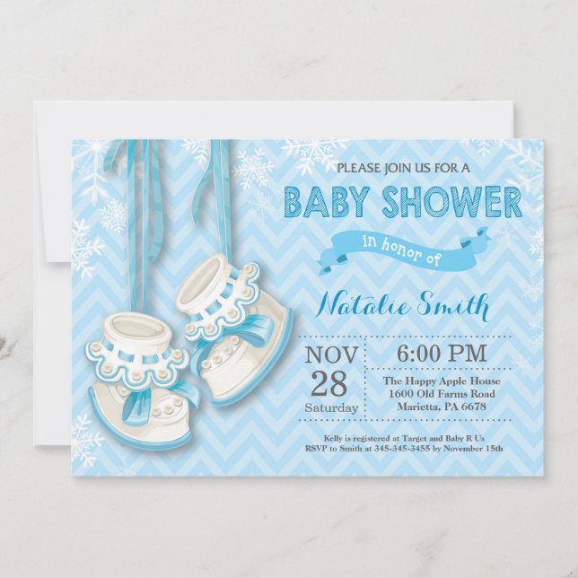 Winter Blue Shoes Boy Baby Shower Invitation (Front)