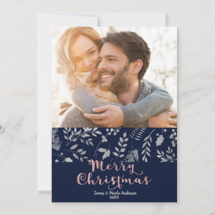 Winter Blue Silver Elegant Christmas Holiday Photo Card