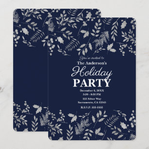 Winter Blue & Silver Leaves Botanical Holiday Invitation