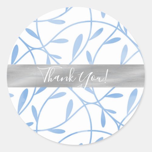 Winter Blue  Silver Ornamental Flourish Favor Classic Round Sticker