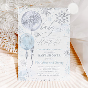 Winter Blue & Silver Snowflake Baby Shower Invitation
