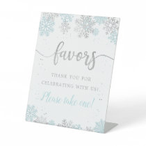 Winter Blue Silver Snowflake Favors Please Take 1 Pedestal Sign