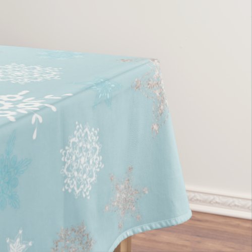 Winter Blue Silver Snowflake Pattern  Tablecloth