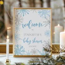 Winter blue silver snowflakes baby shower Welcome Poster