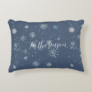 Winter Blue Silver Snowflakes Christmas Accent Pillow