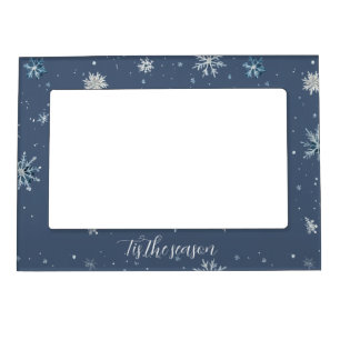 Winter Blue Silver Snowflakes Christmas Magnetic Frame