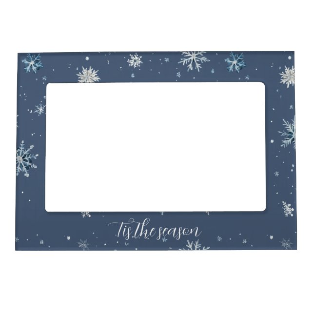 Winter Blue Silver Snowflakes Christmas Magnetic Frame (Front)
