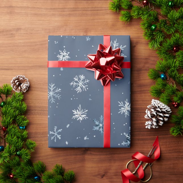 Winter Blue Silver Snowflakes Christmas Wrapping Paper (Holiday Gift)