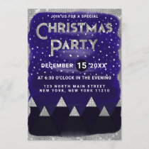 Winter Blue Silver Snowy Mountains Christmas Party Invitation