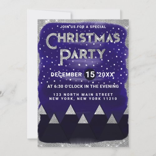 Winter Blue Silver Snowy Mountains Christmas Party Invitation