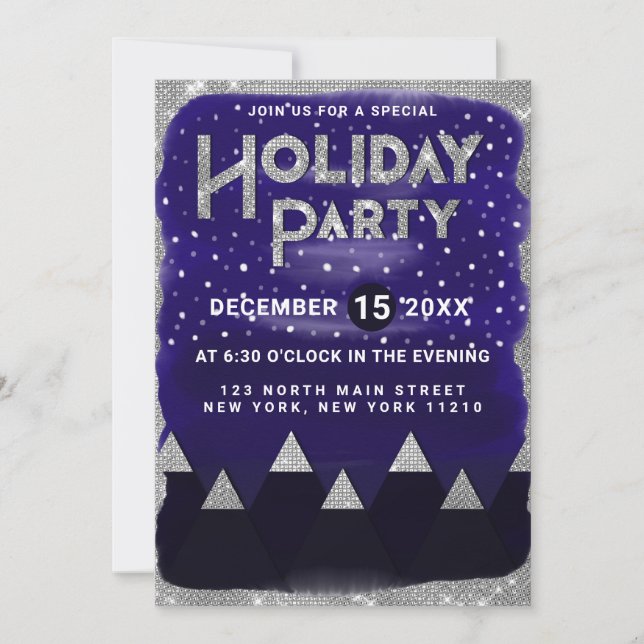 Winter Blue Silver Snowy Mountains Holiday Party Invitation (Front)