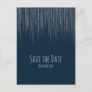 Winter Blue Silver Sparkling Ice Lights Save Date Announcement Postcard