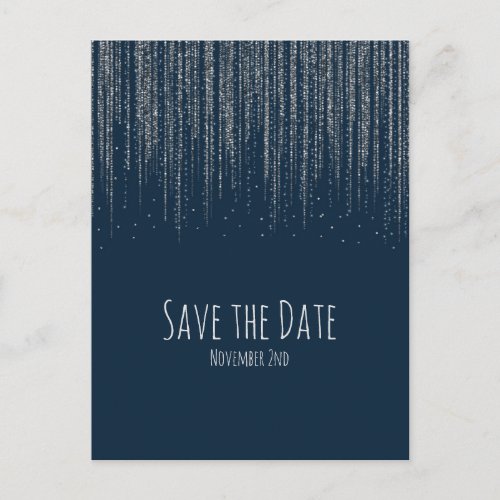 Winter Blue Silver Sparkling Ice Lights Save Date Announcement Postcard