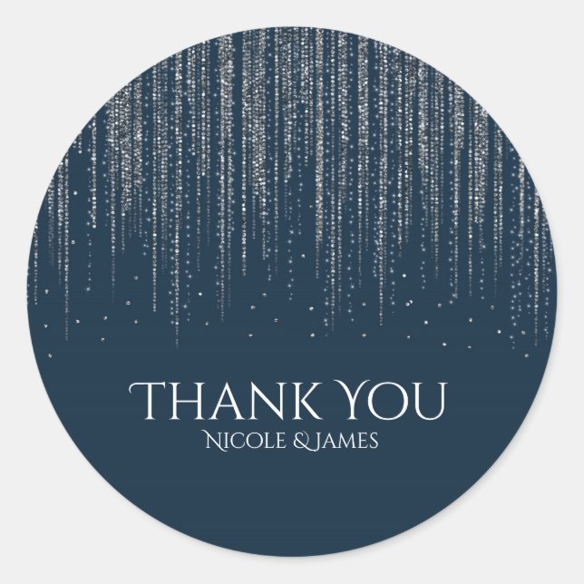 Winter Blue & Silver Sparkling Ice Lights Wedding Classic Round Sticker (Front)