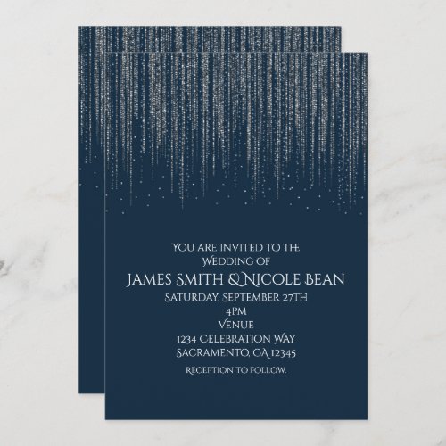 Winter Blue  Silver Sparkling Ice Lights Wedding Invitation