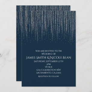 Winter Blue & Silver Sparkling Ice Lights Wedding Invitation