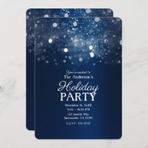 Winter Blue Silver Sparkling Lights Holiday Party Invitation