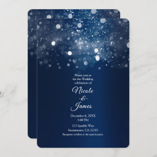Winter Blue Silver Sparkling Lights Wedding Invitation