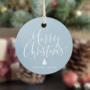 Winter Blue Simple Calligraphy Merry Christmas Favor Tags