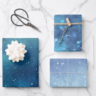 Winter blue Snow Glitter Sky Christmas festive Wrapping Paper Sheets