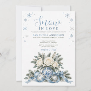 Winter Blue Snow in Love Chinoiserie Bridal Shower Invitation