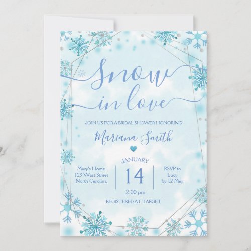 Winter Blue Snow in Love Snowflake Bridal Shower  Invitation